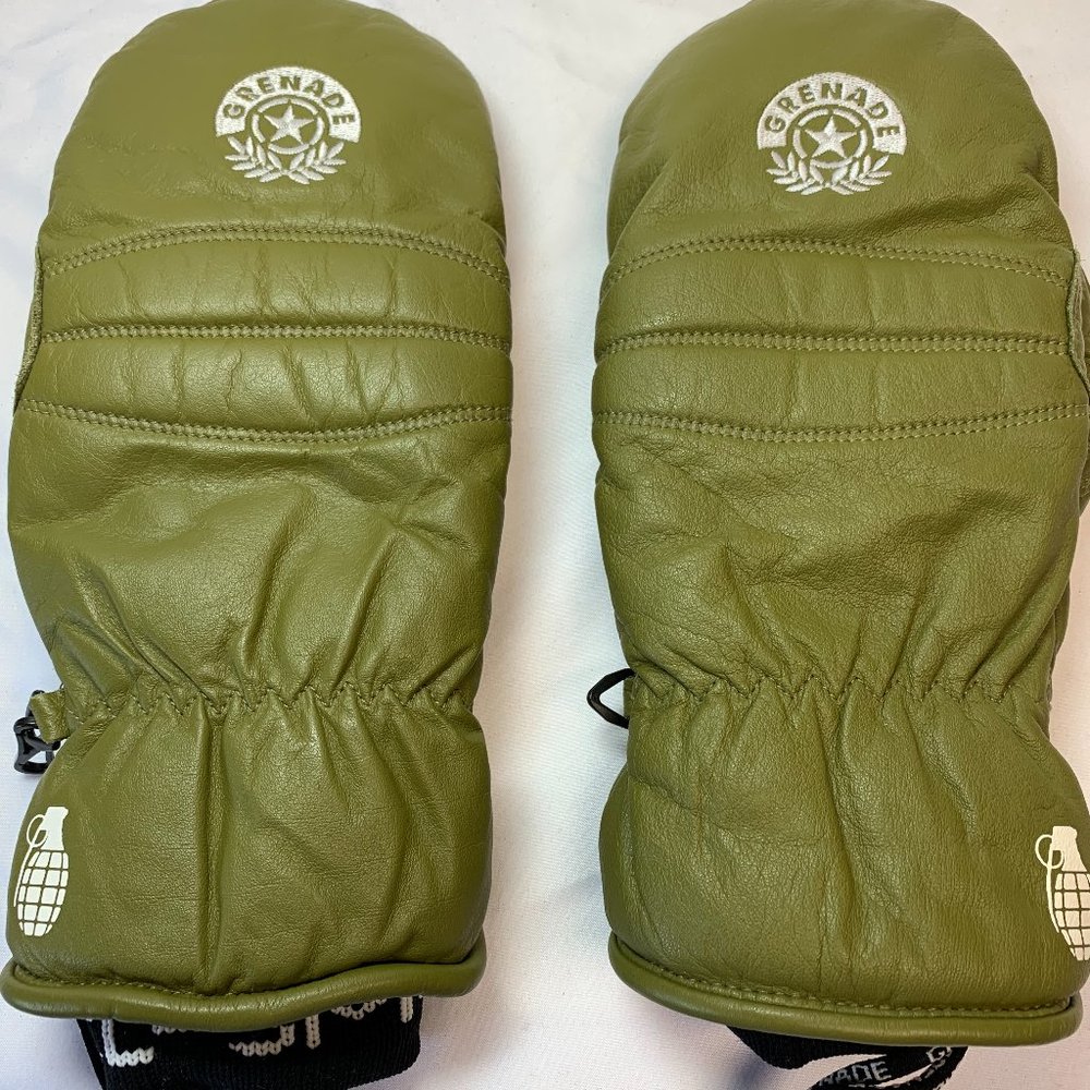 Grenade Green Leather Snow Mitten Mens Large